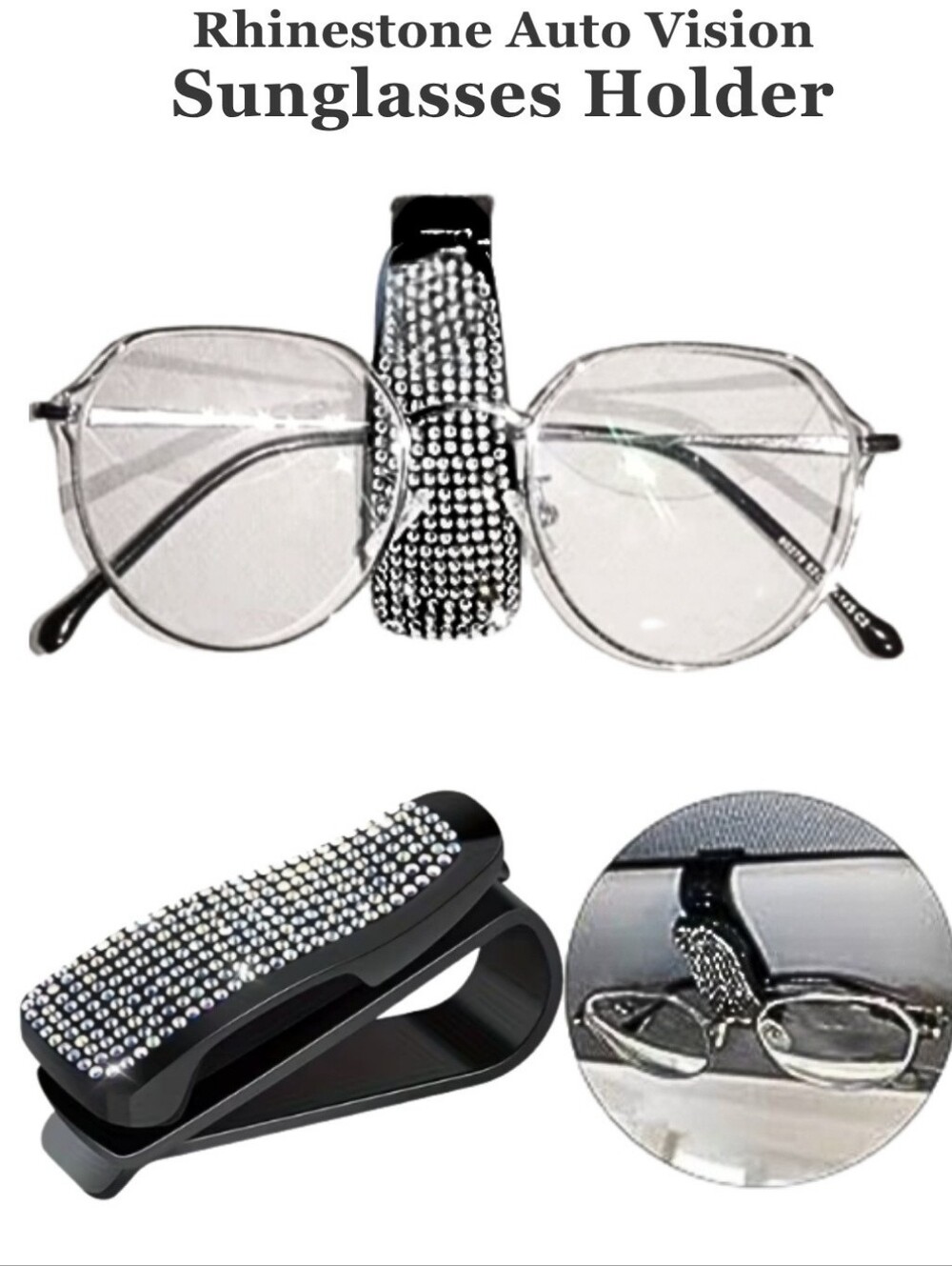 Rhinestone Auto Vision Glasses Holder
